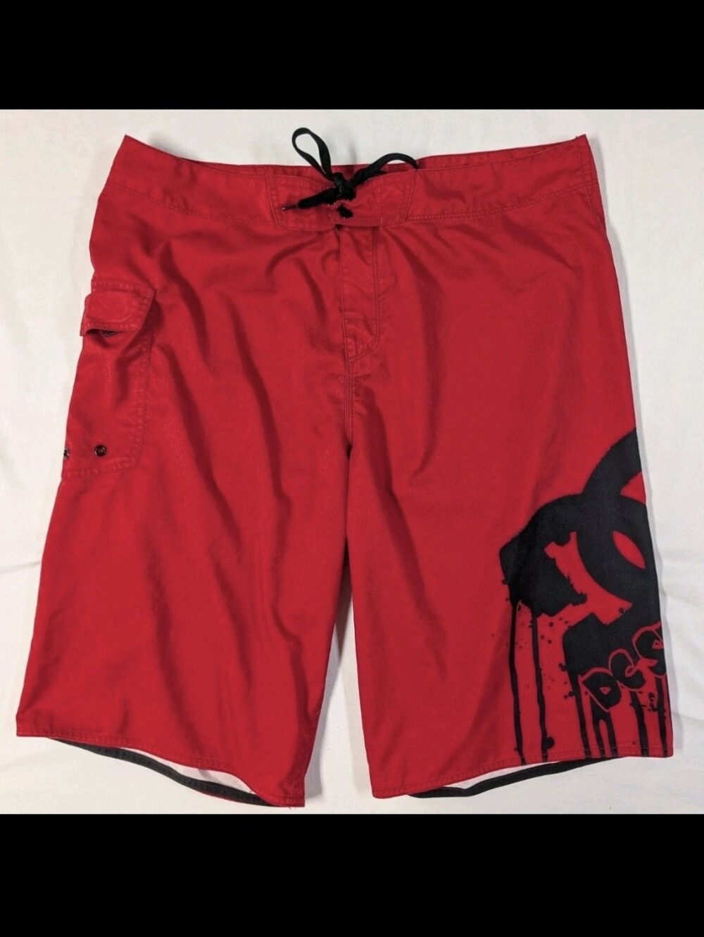 DC Shoes Mens Size 38 Red Black Drip Logo Boardshorts Swim Trunks Surf Shorts